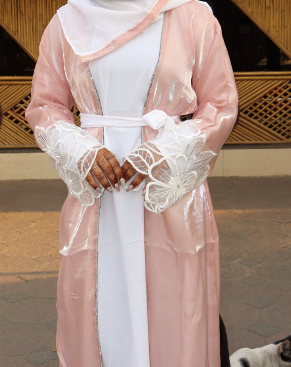 Net Embroidery Jacket Abaya - Image 3